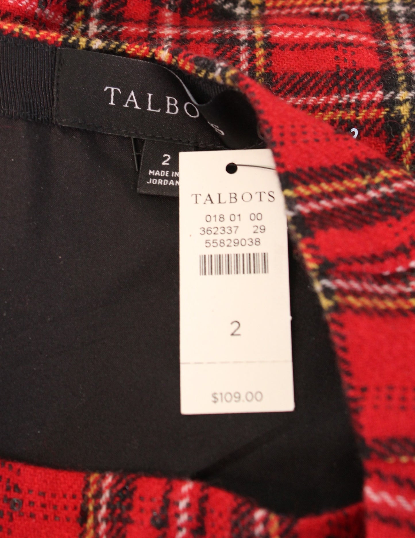 NWT Talbots Red Dazzling Tartan Plaid Sequin Wool Blend Skirt Sz 2 A Line Pencil