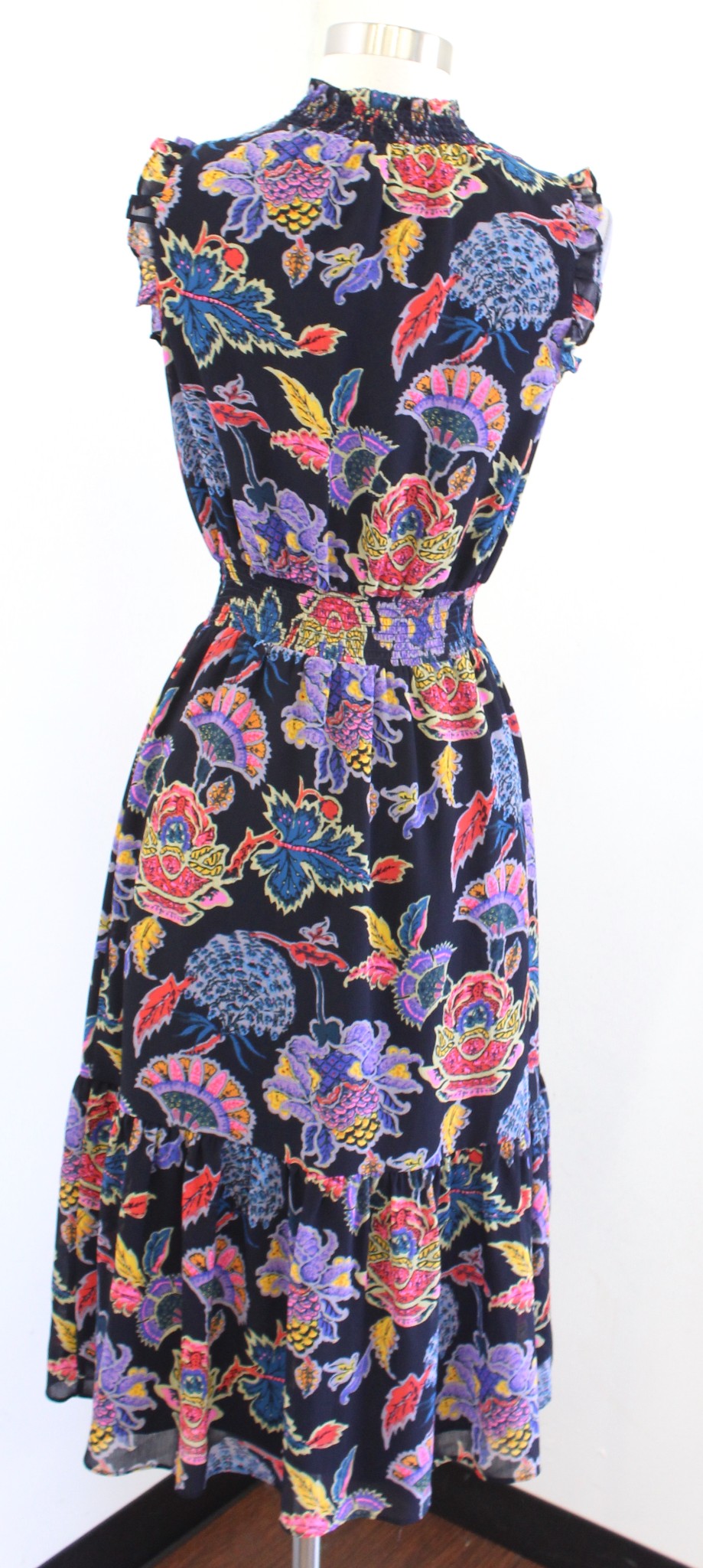 J Crew Colorful Floral Paisley Print Mock Neck Smocked Midi Dress Size XXS 2XS