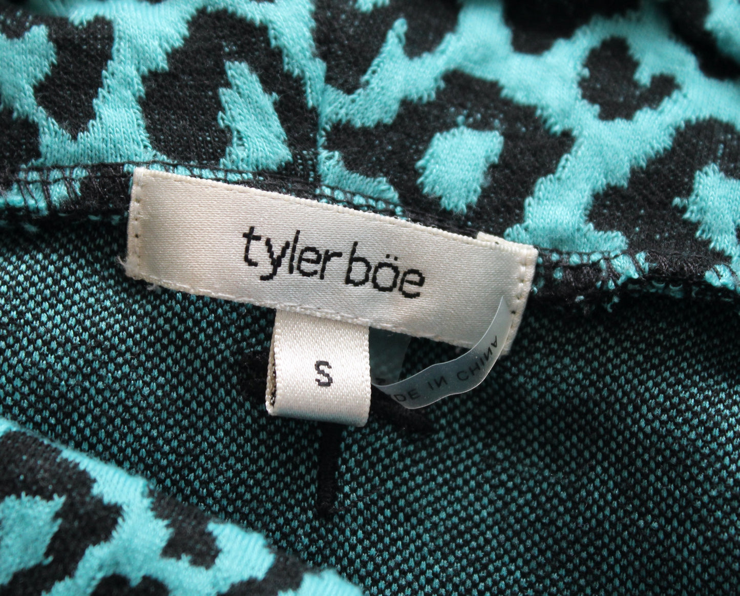 Tyler Boe Womens Teal Black Leopard Print Knit Cowl Neck Shift Dress Size S Mini
