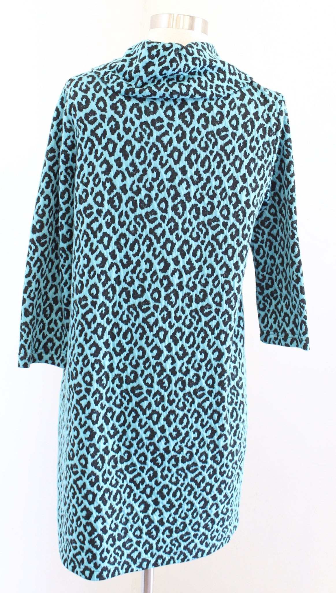 Tyler Boe Womens Teal Black Leopard Print Knit Cowl Neck Shift Dress Size S Mini