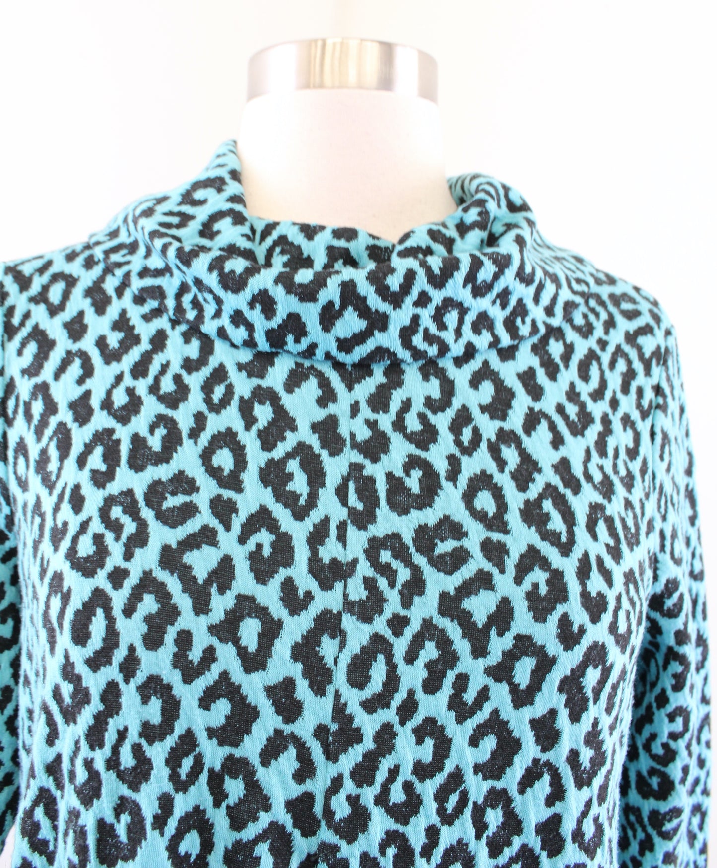 Tyler Boe Womens Teal Black Leopard Print Knit Cowl Neck Shift Dress Size S Mini