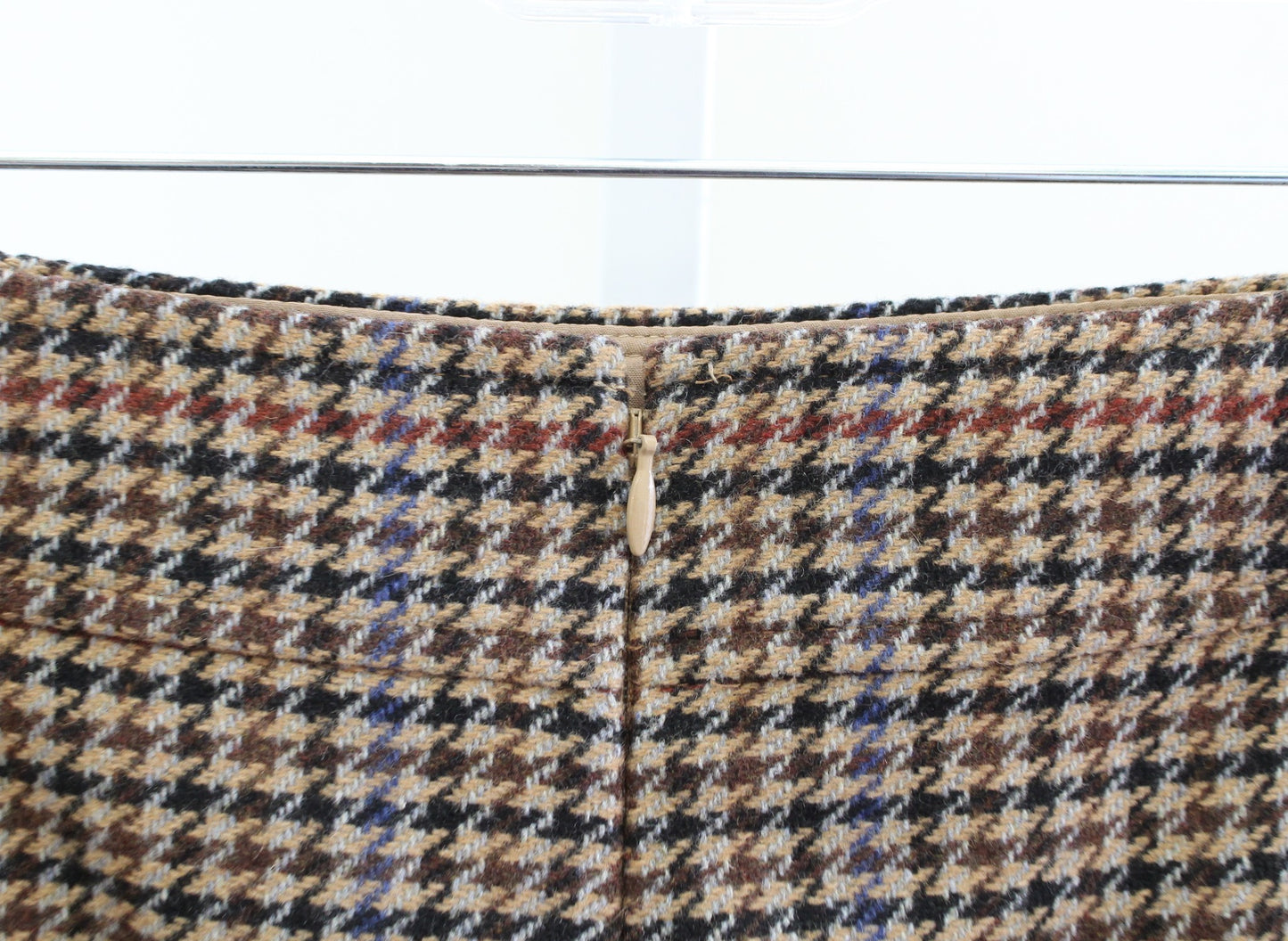 NWT J Crew Factory Houndstooth Plaid Wool Blend Mini Skirt Size 8 Pencil Tan