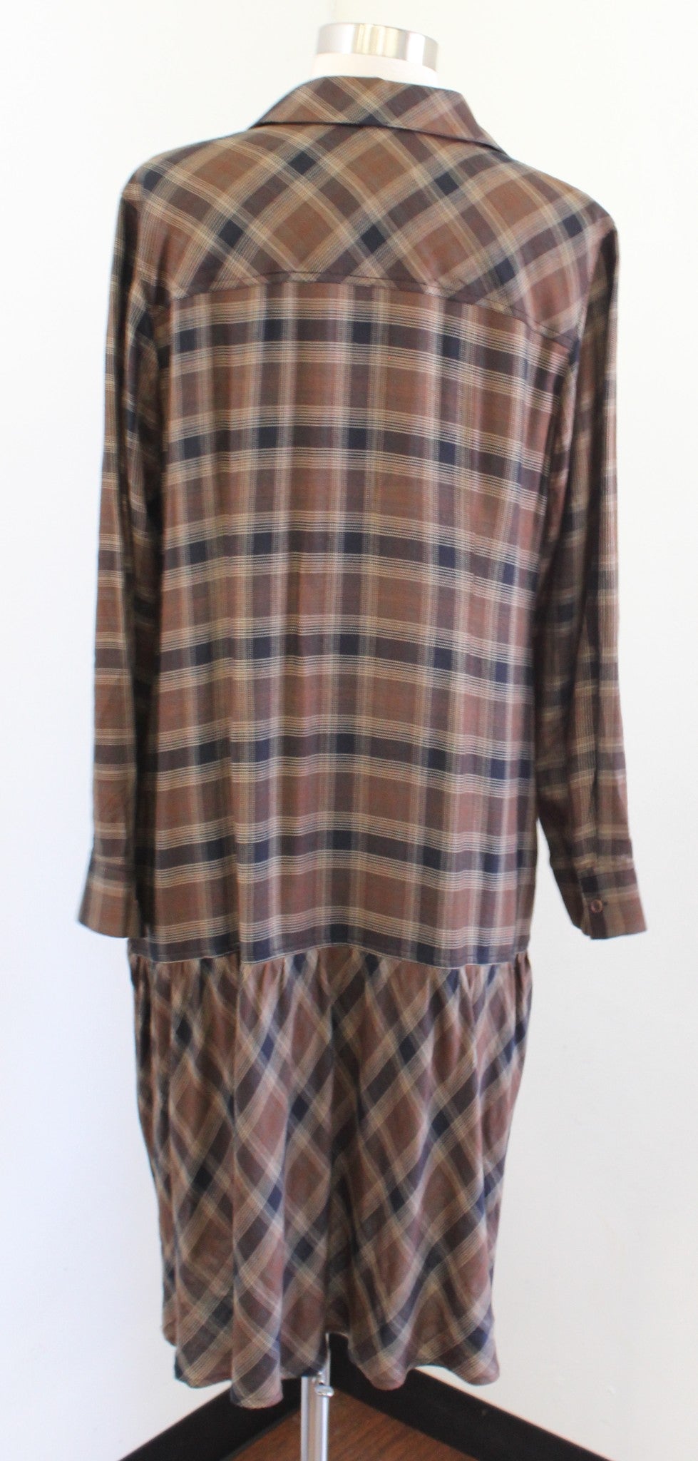 Soft Surroundings Brown Plaid Drop Waist Zipper Neckline Shift Dress Size PL LP