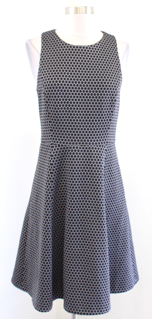 Theory Trekana Compass Knit Polka Dot Jacquard Fit and Flare Dress Size 4 Black