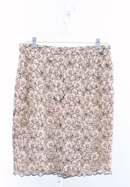 NWT Joie Womens Eliana Mushroom Tan Taupe Floral Lace Pencil Skirt Size M