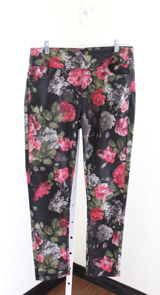 Soft Surroundings Womens Black Floral Jeggings Pull on Stretch Pants Size S