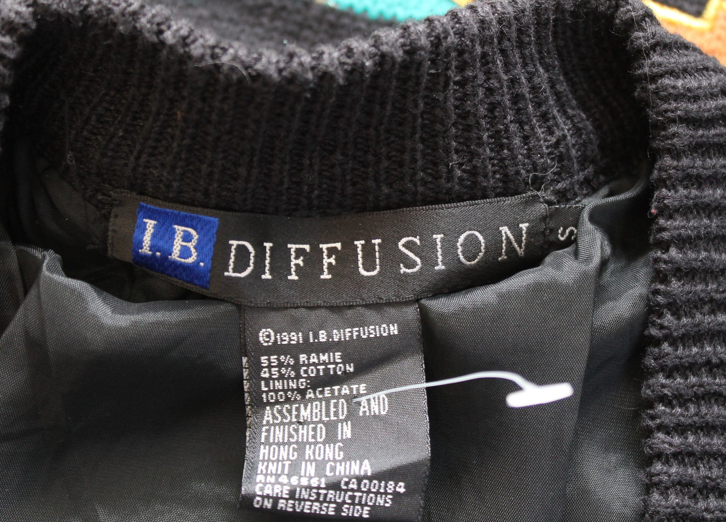 Vtg 90s Black Southwestern Geometric Floral Print Cardigan Sweater Size S Retro