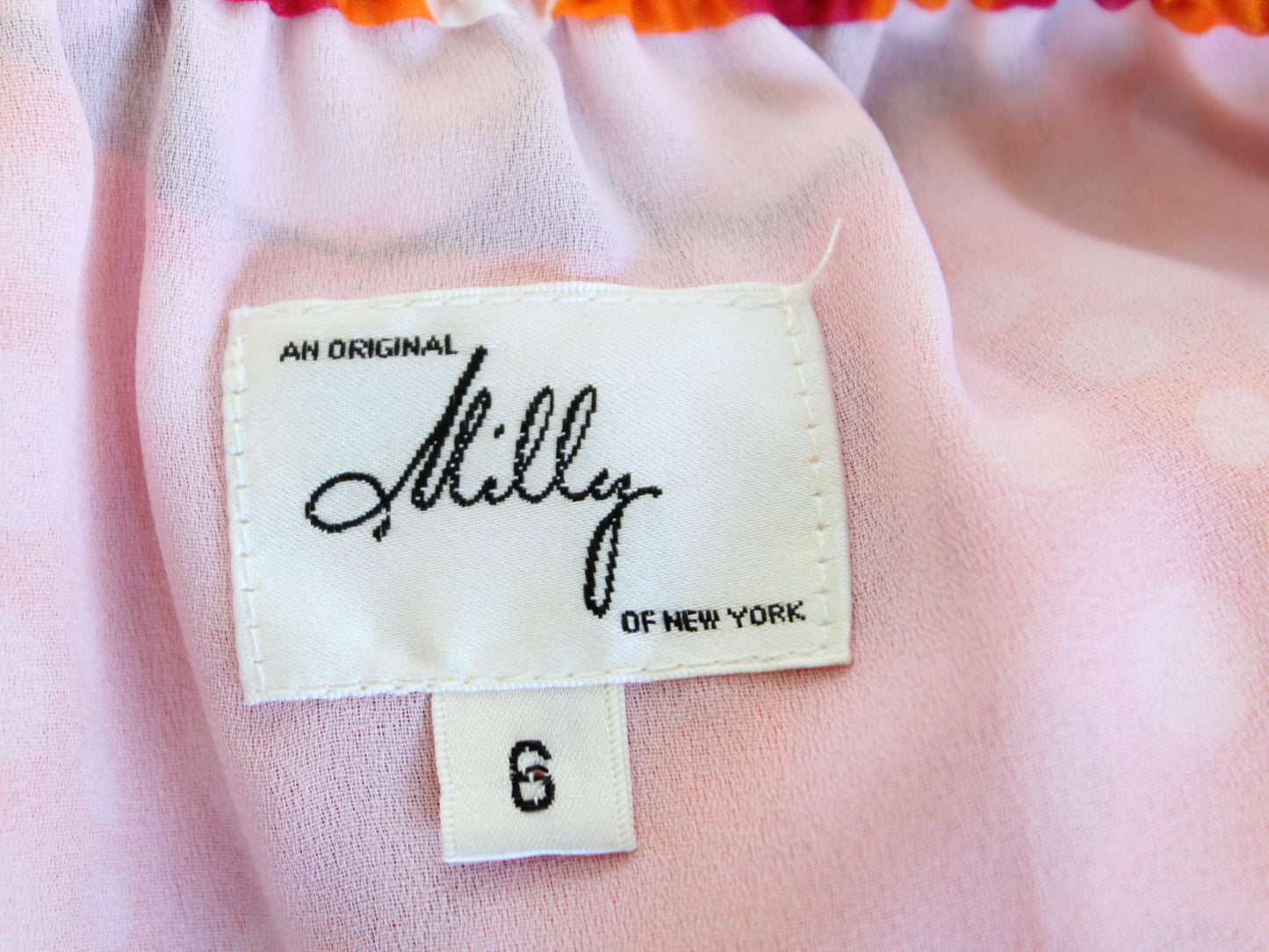 Y2k 2000s Milly of New York Polka Dot V Neck Tunic Top Blouse Size 6 Orange Pink