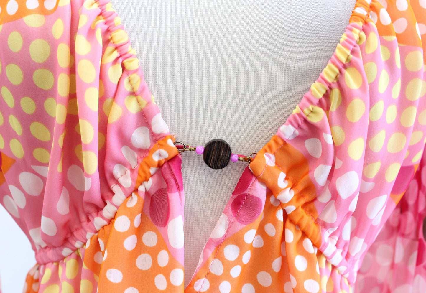 Y2k 2000s Milly of New York Polka Dot V Neck Tunic Top Blouse Size 6 Orange Pink