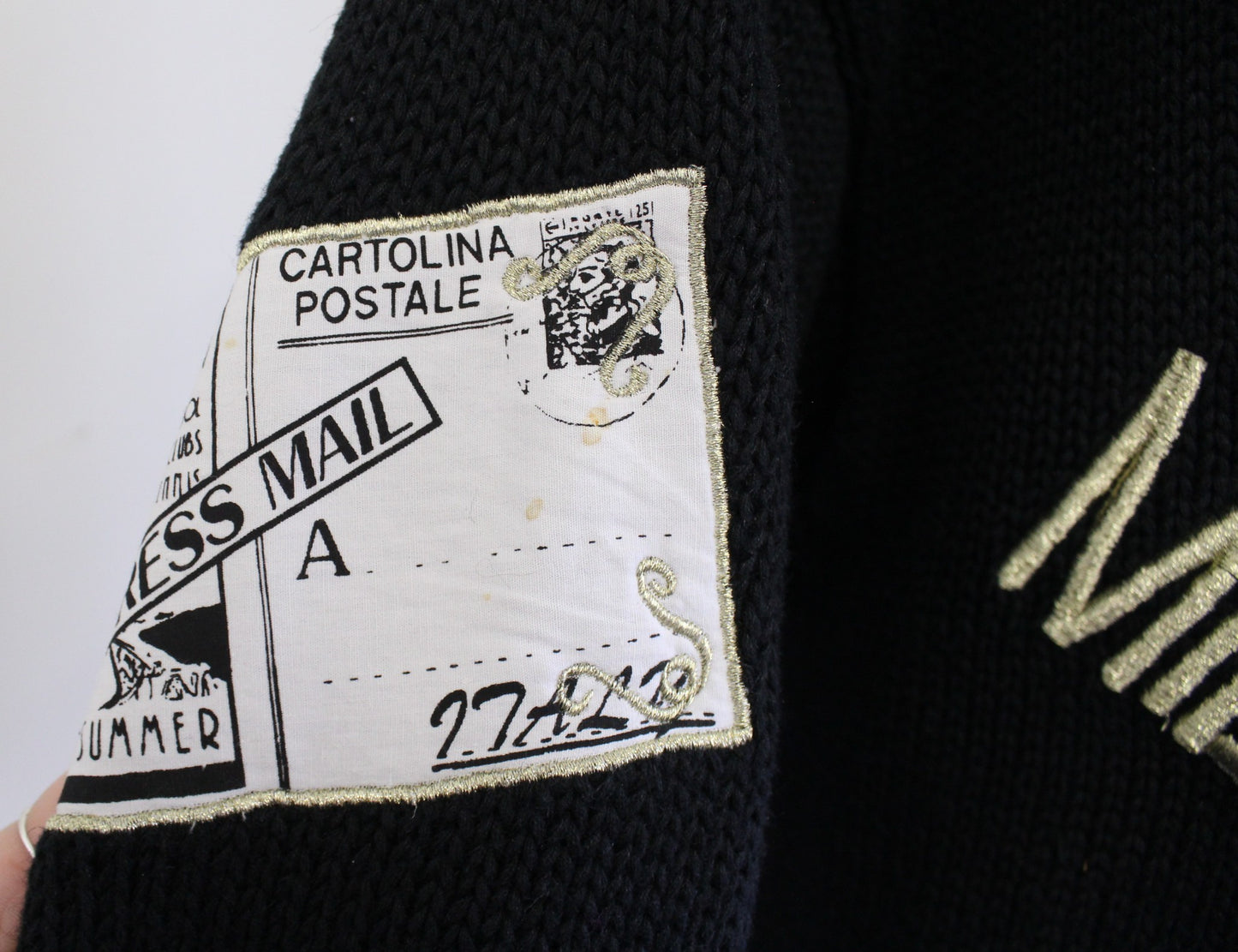 Vtg 90s Black Paris London Eiffel Tower Travel Stamp Cardigan Sweater Size M