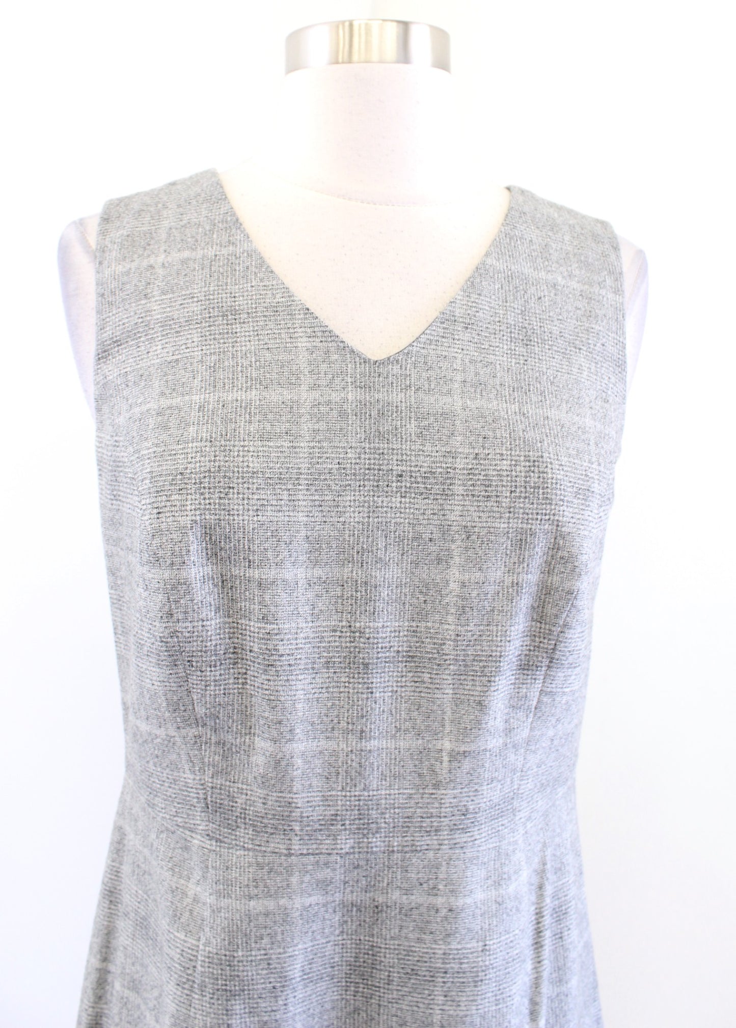 NWT Talbots Gray Italian Wool Blend Glen Plaid Flounce Waist Sheath Dress Size 2