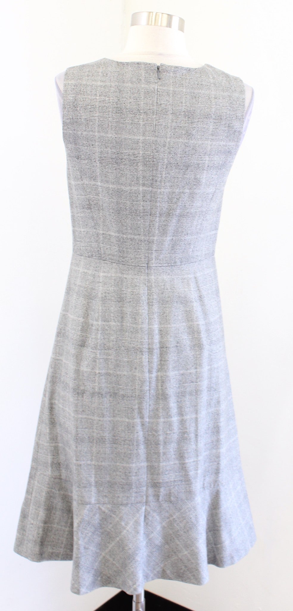 NWT Talbots Gray Italian Wool Blend Glen Plaid Flounce Waist Sheath Dress Size 2