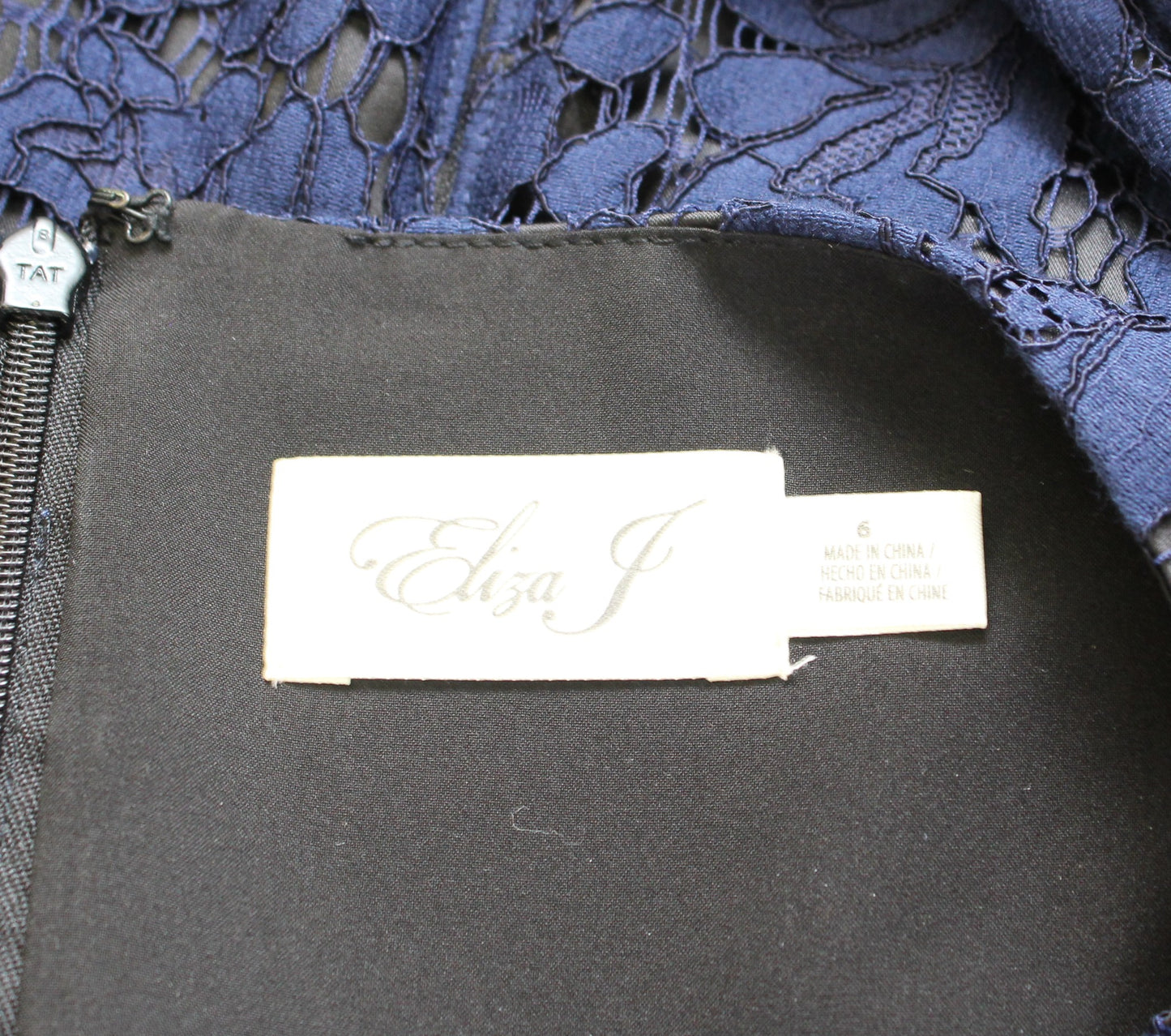 Eliza J Navy Blue Black Lace Illusion Ruffle Trim Bell Sleeve Dress Cocktail 6