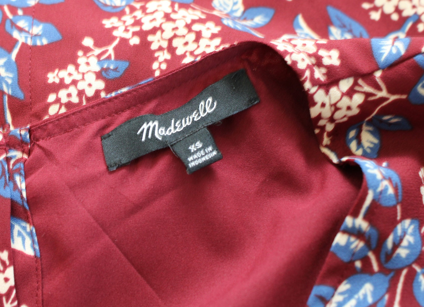 Madewell Antique Floral Print Button Back Shift Dress Size XS Deep Red Blue