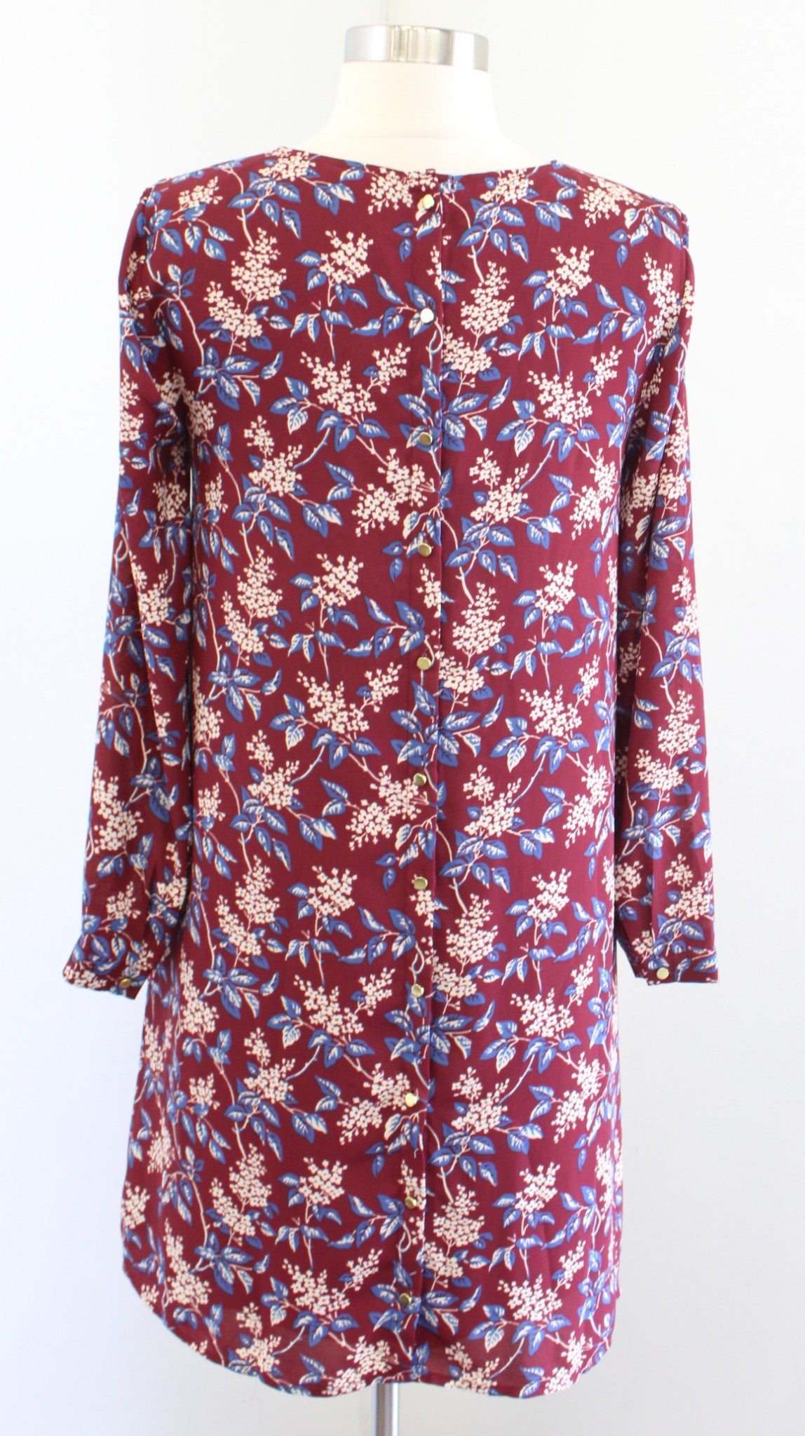 Madewell Antique Floral Print Button Back Shift Dress Size XS Deep Red Blue