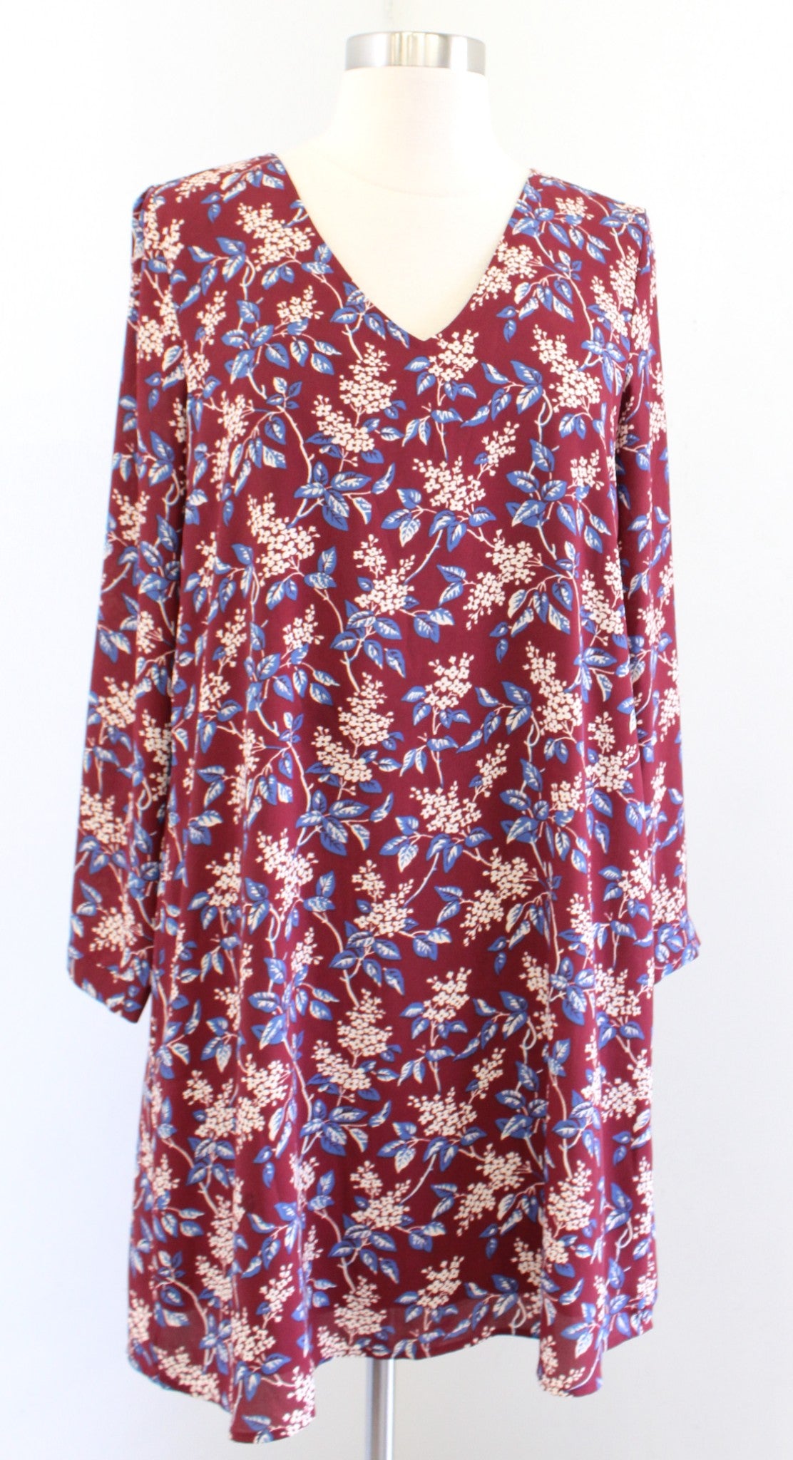Madewell Antique Floral Print Button Back Shift Dress Size XS Deep Red Blue