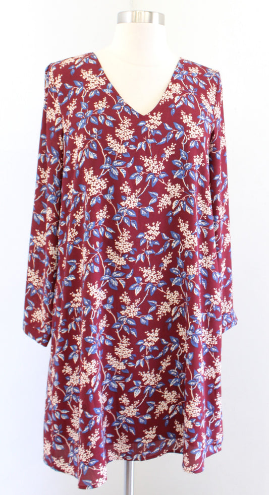Madewell Antique Floral Print Button Back Shift Dress Size XS Deep Red Blue