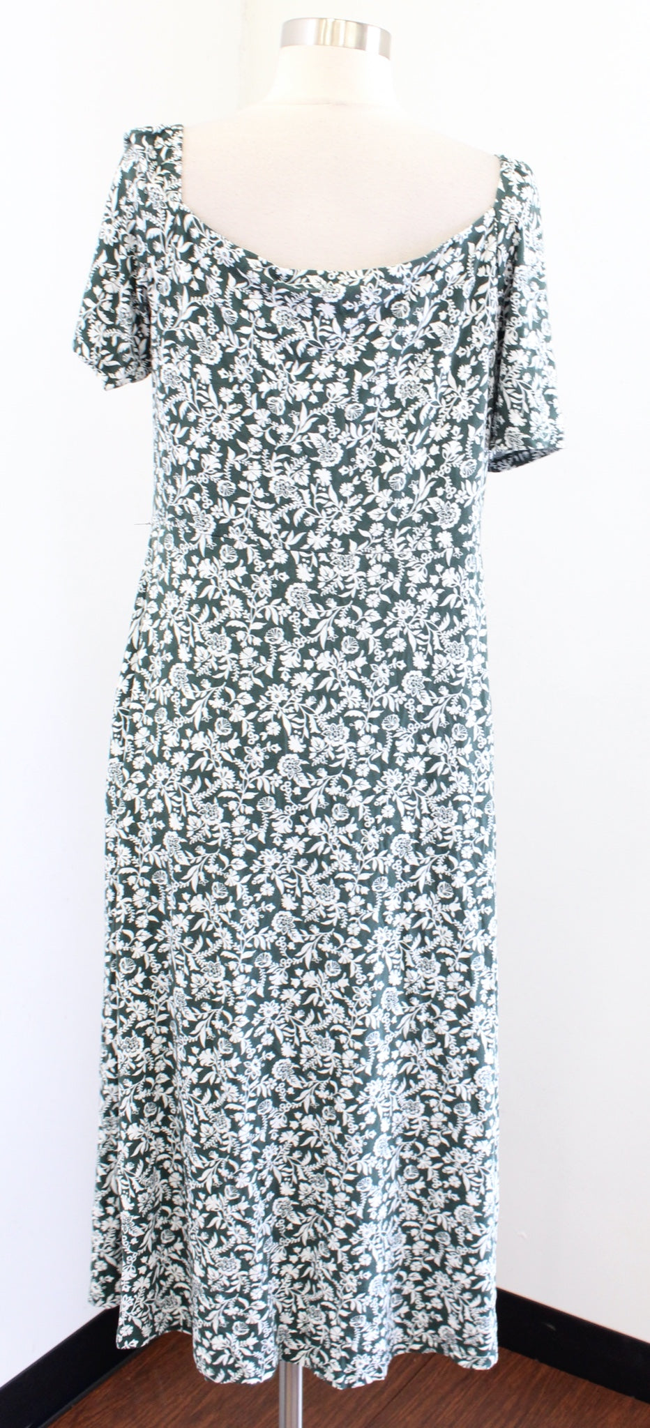 Boden Green White Floral Print Knit Jersey Sweetheart Midi Dress Size US 12P