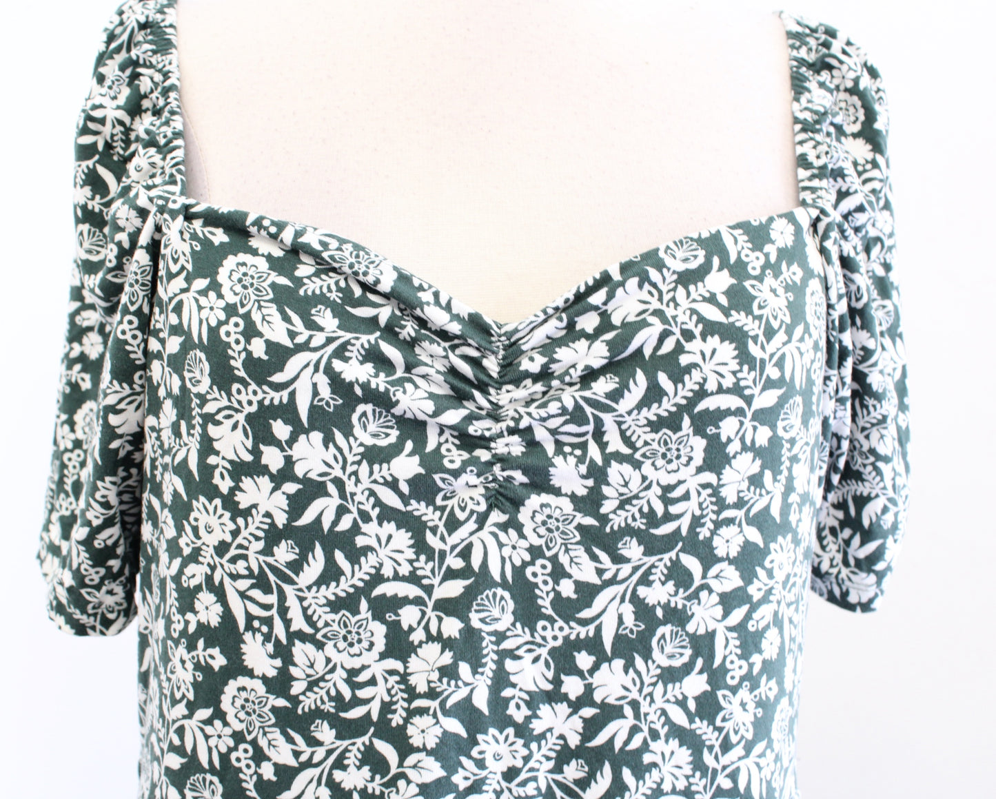 Boden Green White Floral Print Knit Jersey Sweetheart Midi Dress Size US 12P