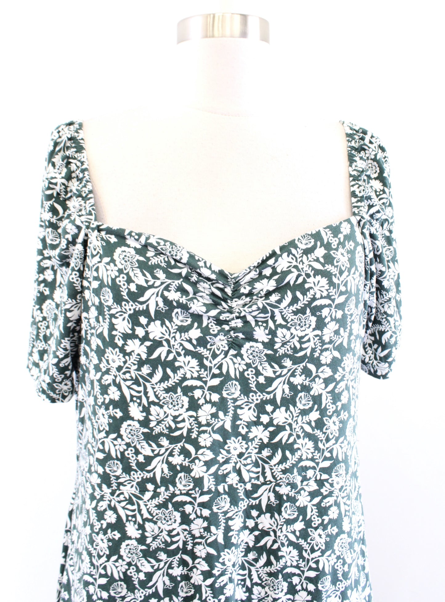 Boden Green White Floral Print Knit Jersey Sweetheart Midi Dress Size US 12P