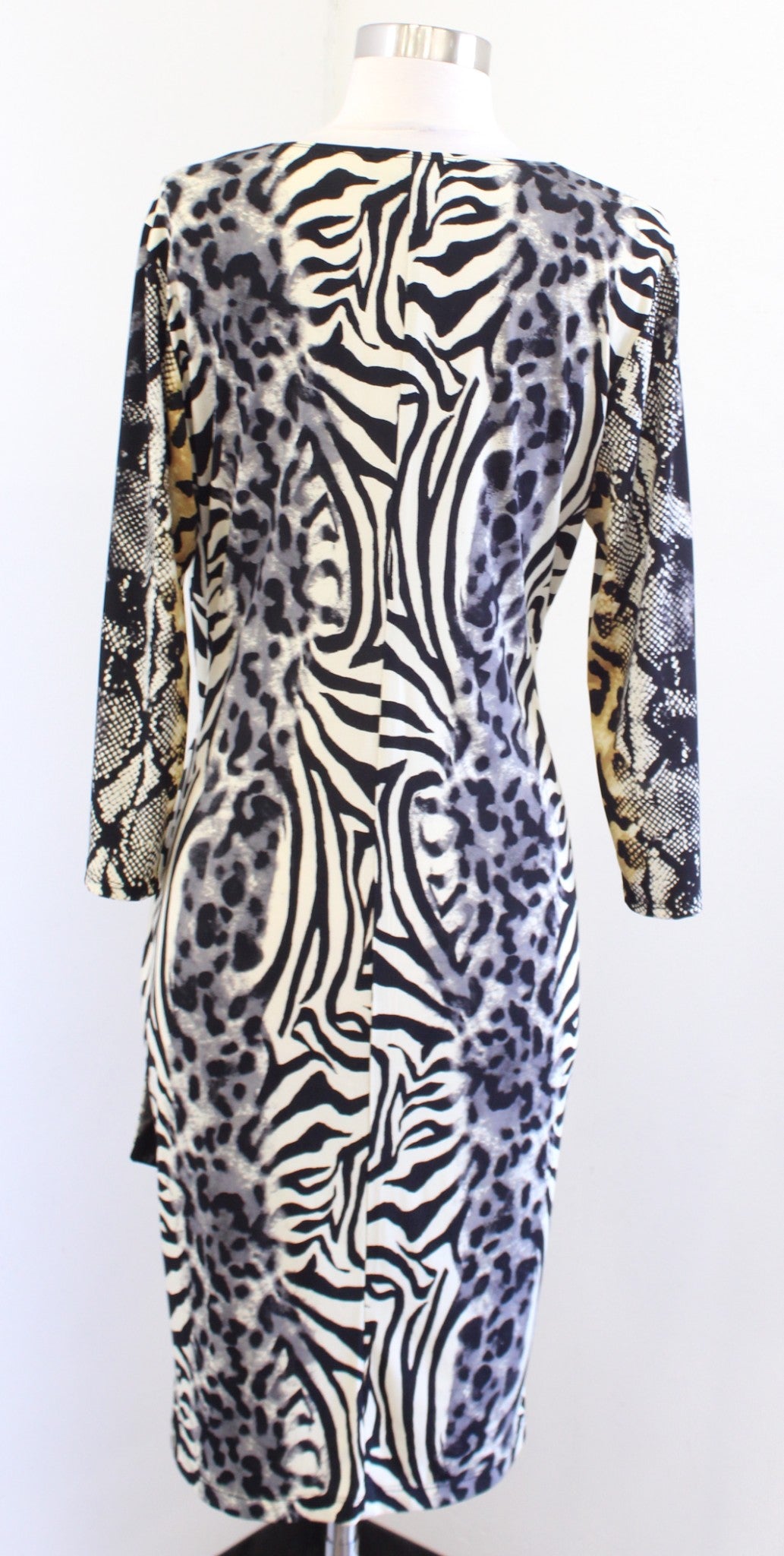 Frank Lyman Design Mixed Animal Print Faux Wrap Tie Dress Size 10 Leopard Zebra