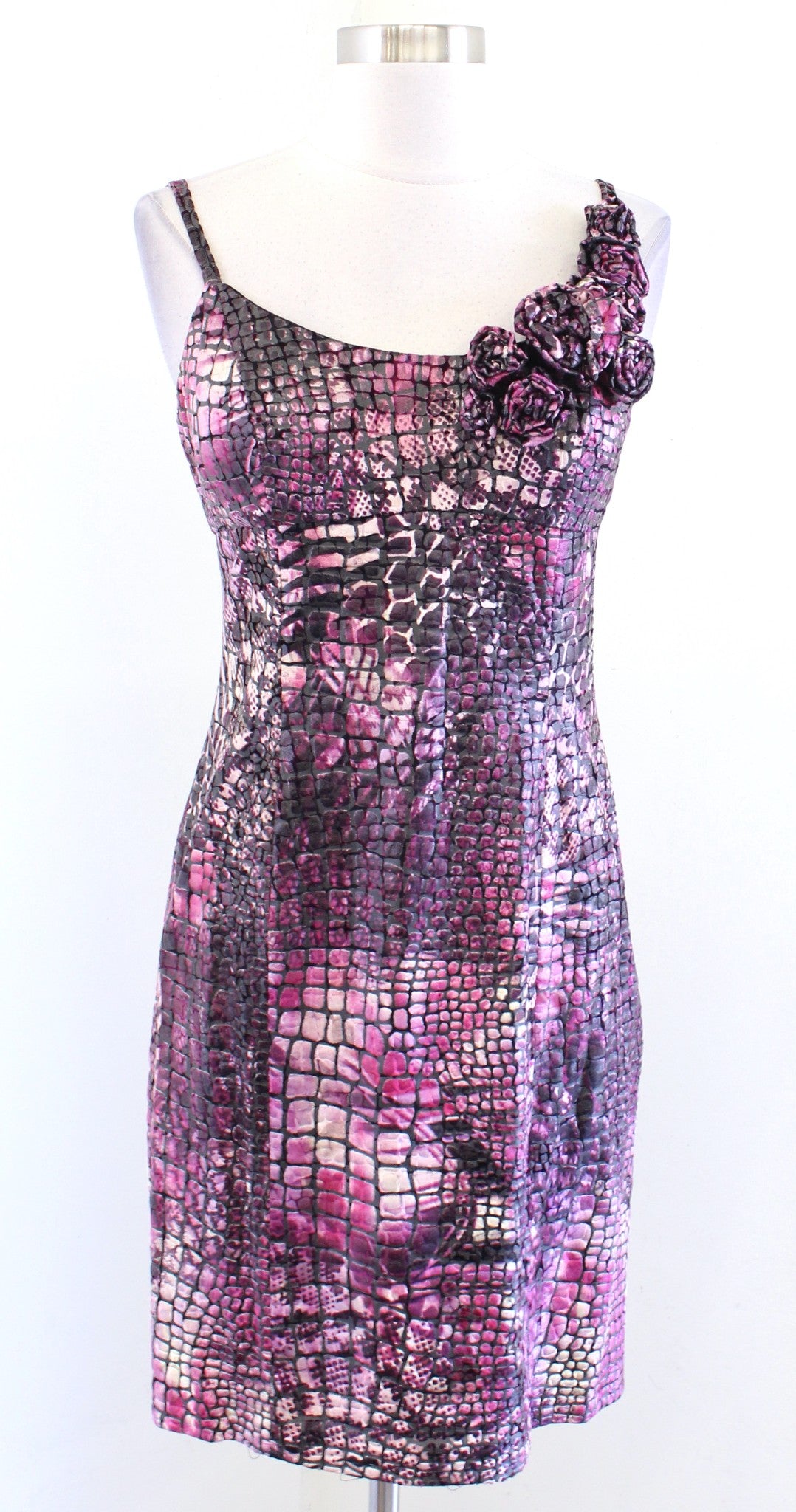 Muse Boston Proper Burnout Snakeskin Print Ruffle Rosette Sheath Dress Size 4
