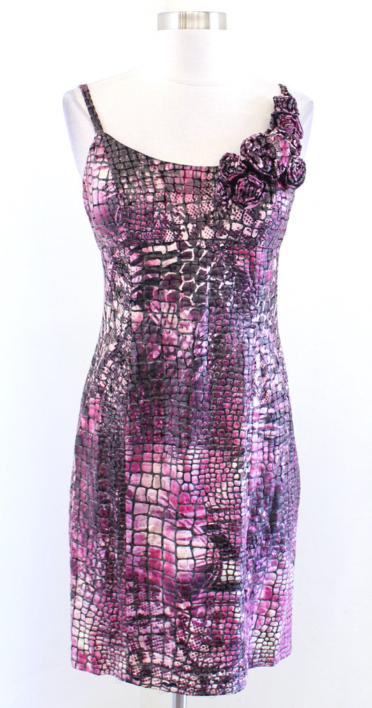 Muse Boston Proper Burnout Snakeskin Print Ruffle Rosette Sheath Dress Size 4