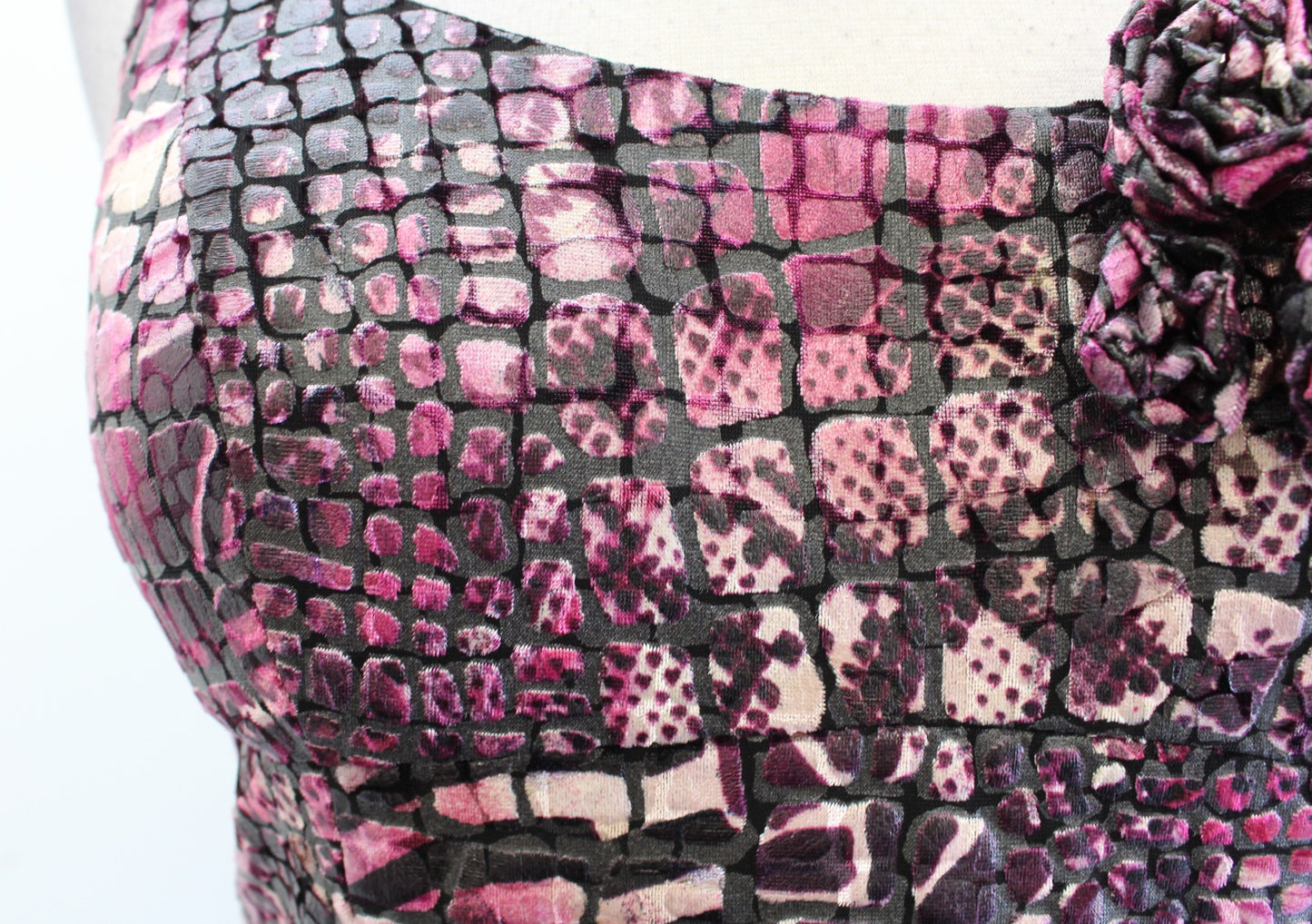 Muse Boston Proper Burnout Snakeskin Print Ruffle Rosette Sheath Dress Size 4