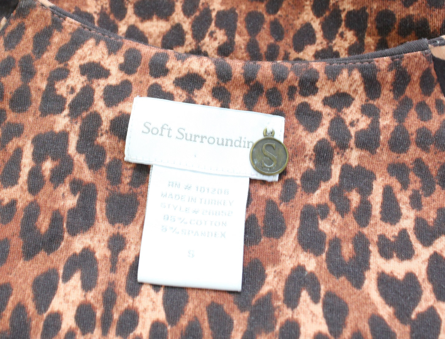 Soft Surroundings Brown Leopard Print Ruched Surplice Faux Wrap Dress Size S