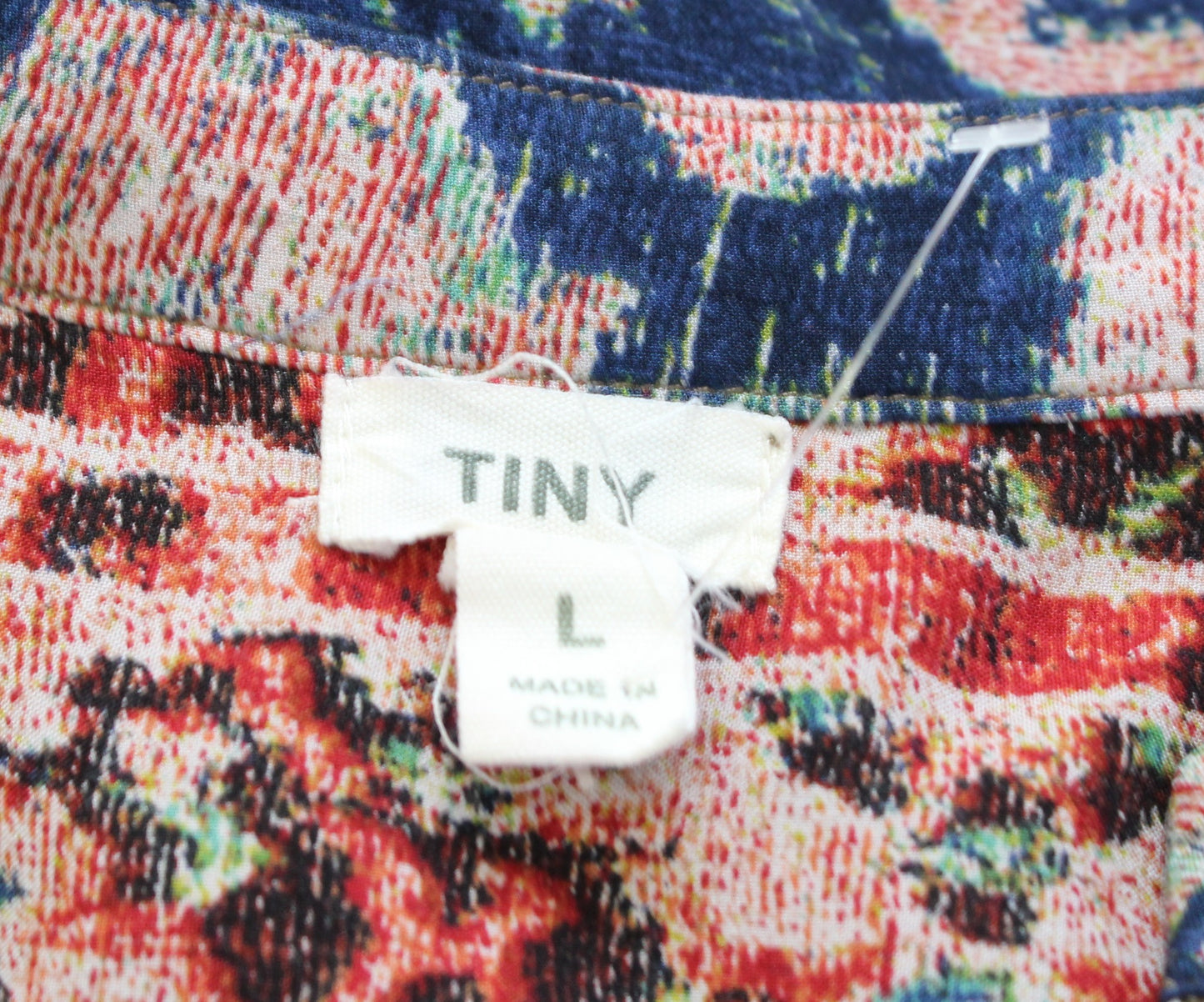 Tiny Anthropologie Navy Blue Printed Drop Waist Shift Dress Size L Long Sleeve