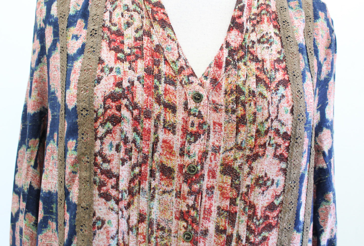 Tiny Anthropologie Navy Blue Printed Drop Waist Shift Dress Size L Long Sleeve