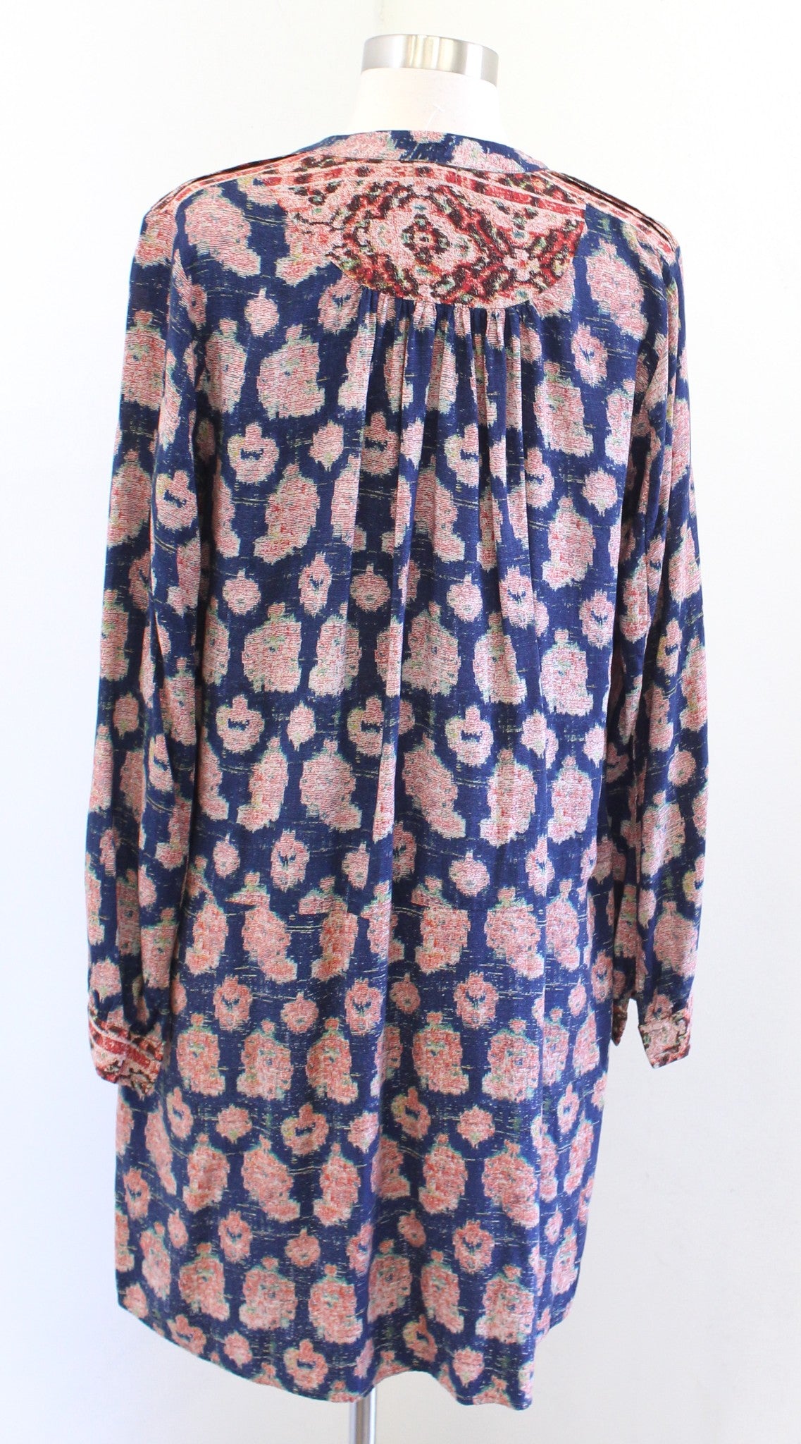 Tiny Anthropologie Navy Blue Printed Drop Waist Shift Dress Size L Long Sleeve