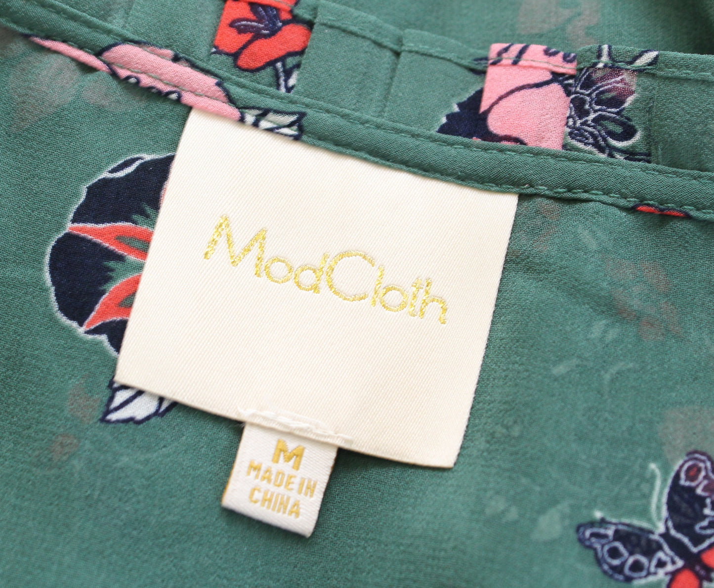 Modcloth Oh Say Can You Museum Green Butterfly Floral Print A Line Dress Size M