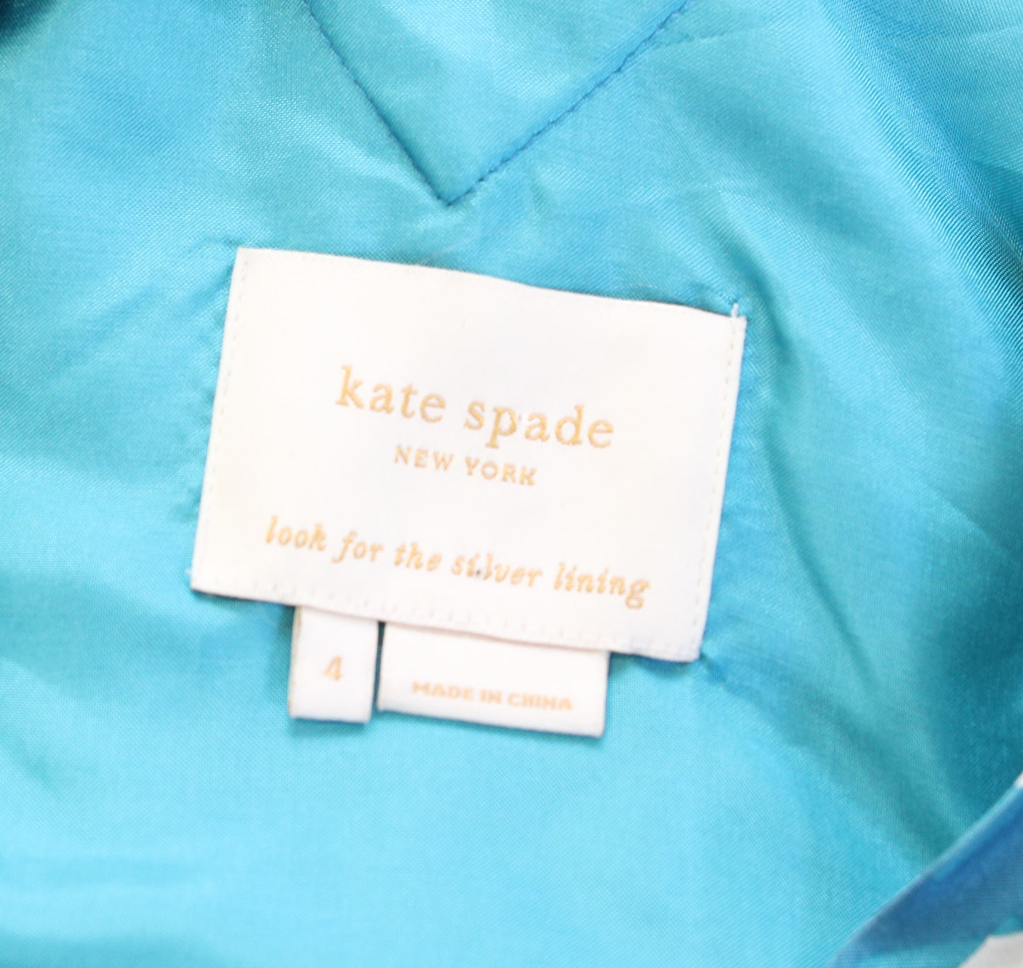 Kate Spade Teal Blue Printed Silk Fit and Flare Pleated Dress Size 4 Bow Accent