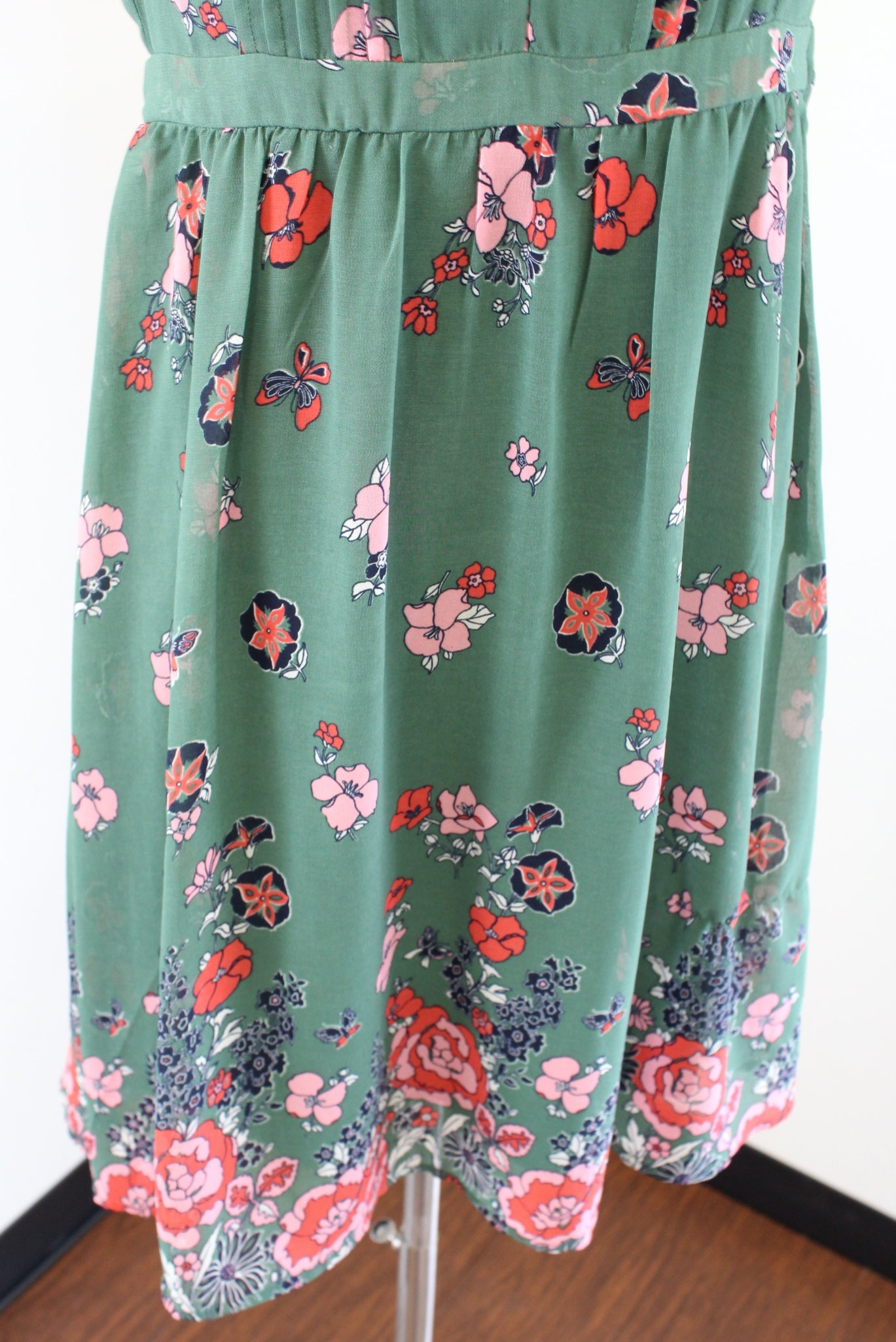 Modcloth Oh Say Can You Museum Green Butterfly Floral Print A Line Dress Size M