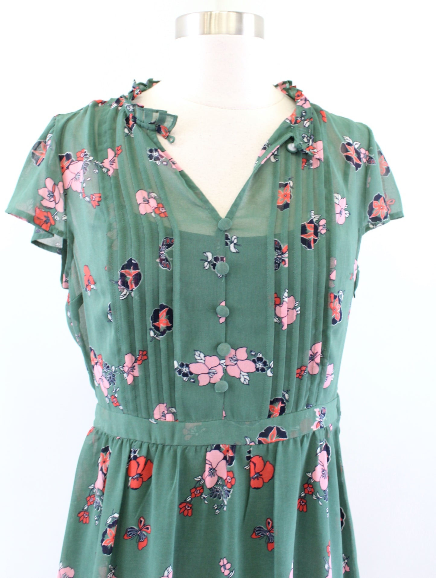 Modcloth Oh Say Can You Museum Green Butterfly Floral Print A Line Dress Size M