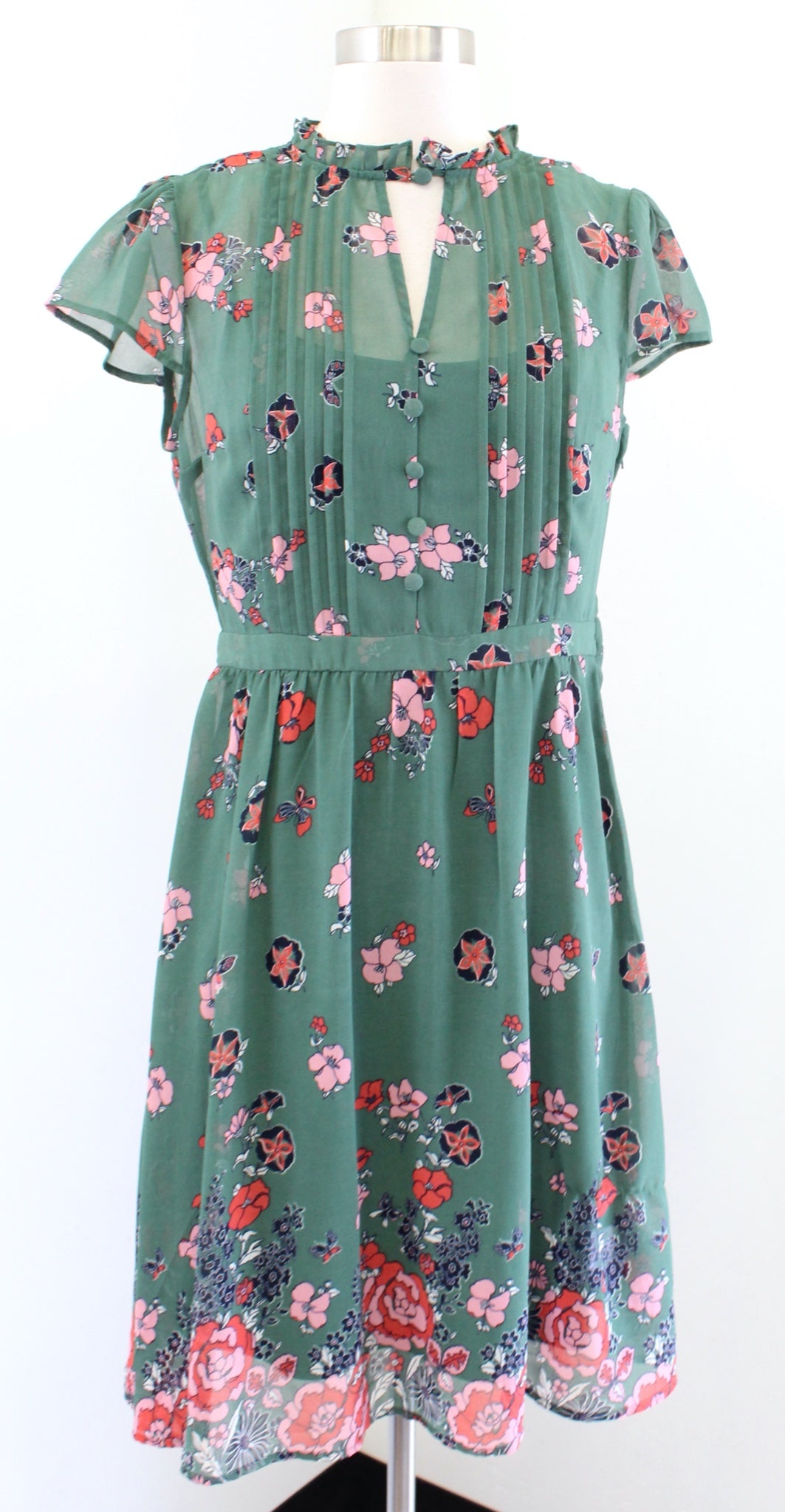 Modcloth Oh Say Can You Museum Green Butterfly Floral Print A Line Dress Size M