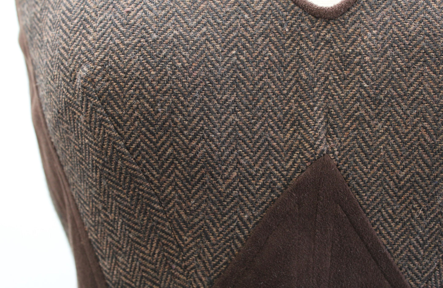 Vince Camuto Brown Black Herringbone Tweed Faux Suede V Neck Sheath Dress Size 4