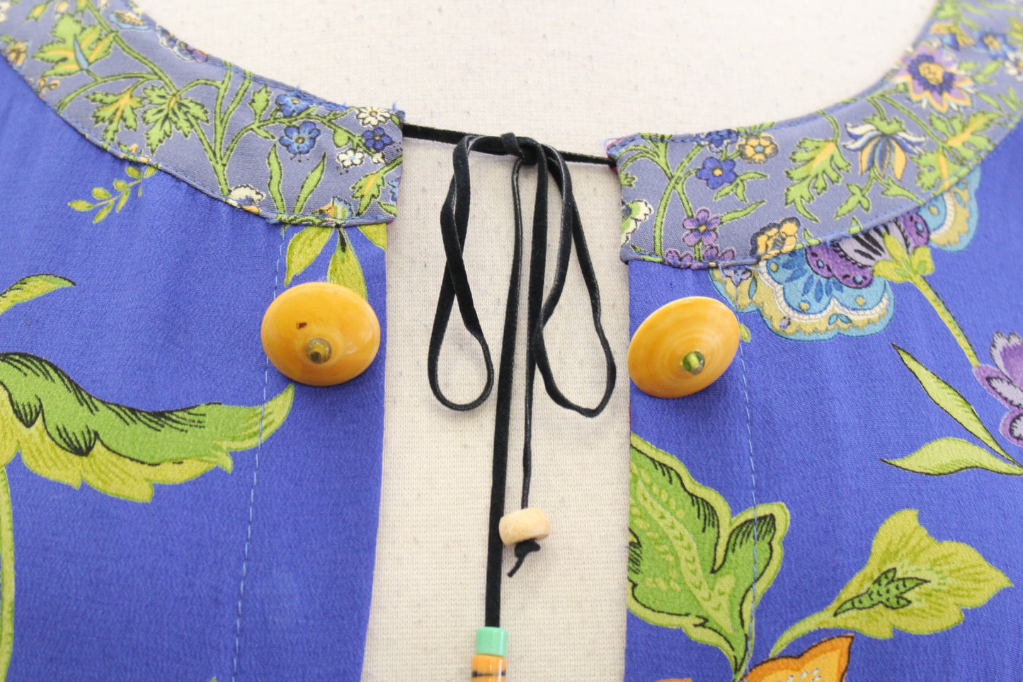 Vtg 90s Blue Patchwork Floral Tie Front Cardigan / Light Topper Jacket Sz 4 Boho