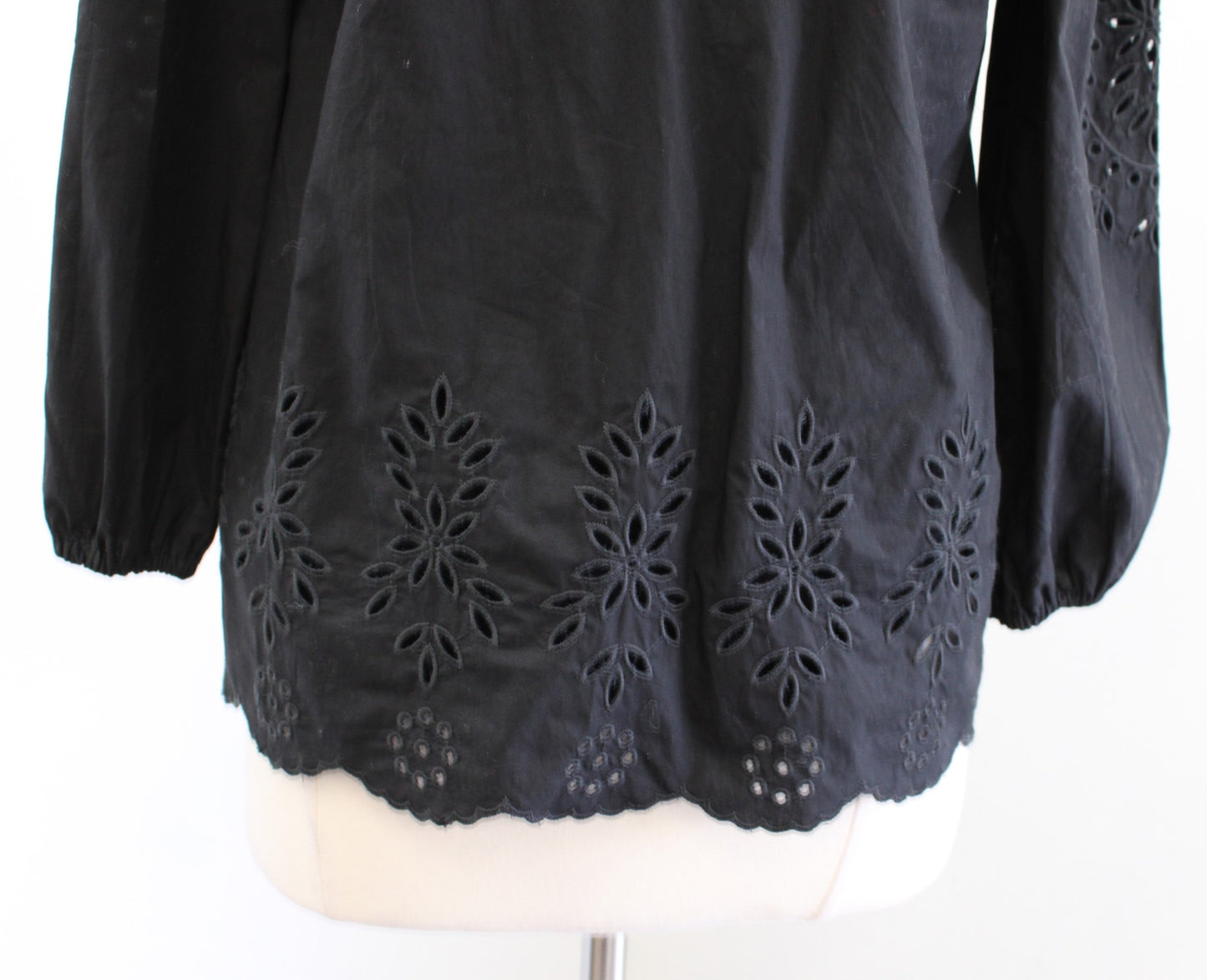 NWT J Crew Black Embroidered Eyelet Poplin Popover Top Blouse Mock Neck XXS 2XS