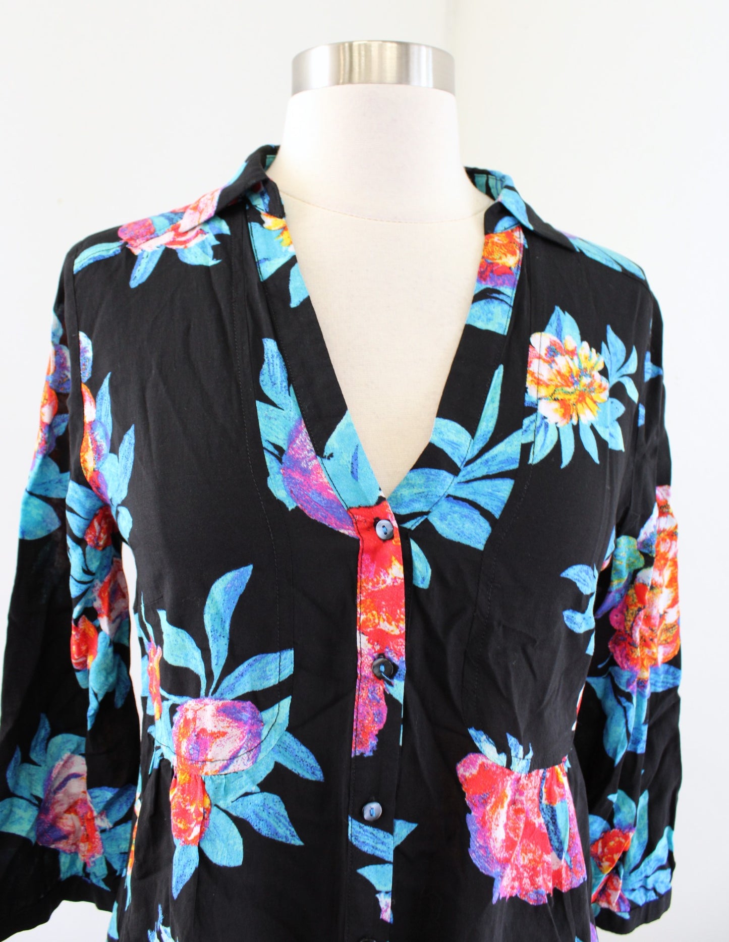 Maeve Anthropologie Woodland Walk Black Multi Floral Button Down Blouse Top Sz 6