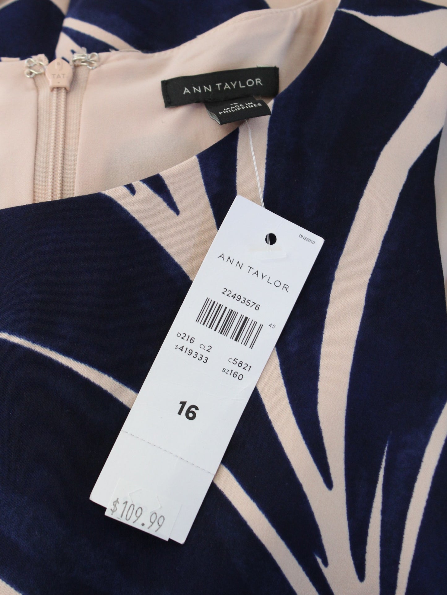 NWT Ann Taylor Leaf Floral Ruffle Peplum Sheath Dress Size 16 Career Navy Blue