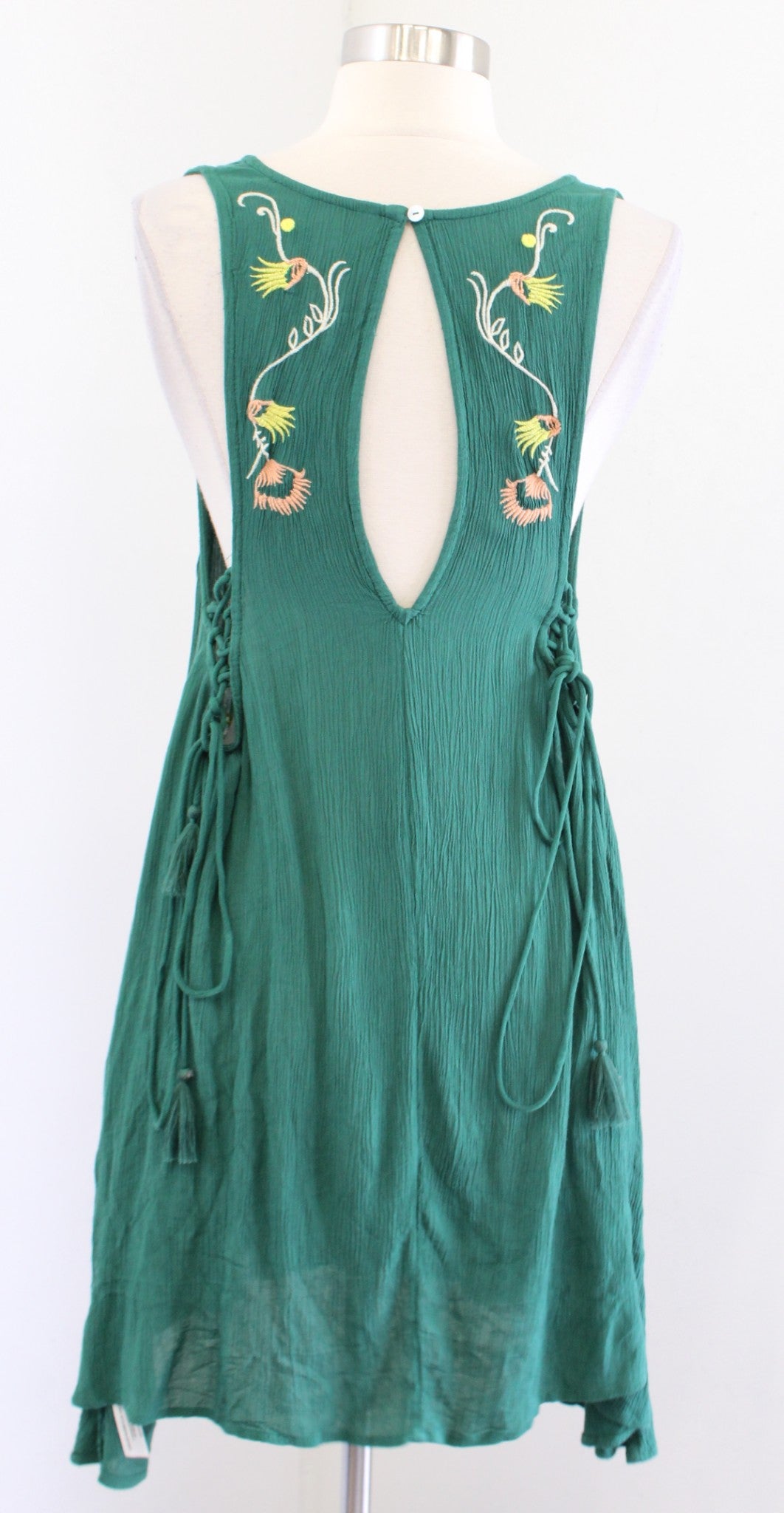 Free People Adelaide Green Floral Embroidered Tunic / Mini Dress Size S Boho