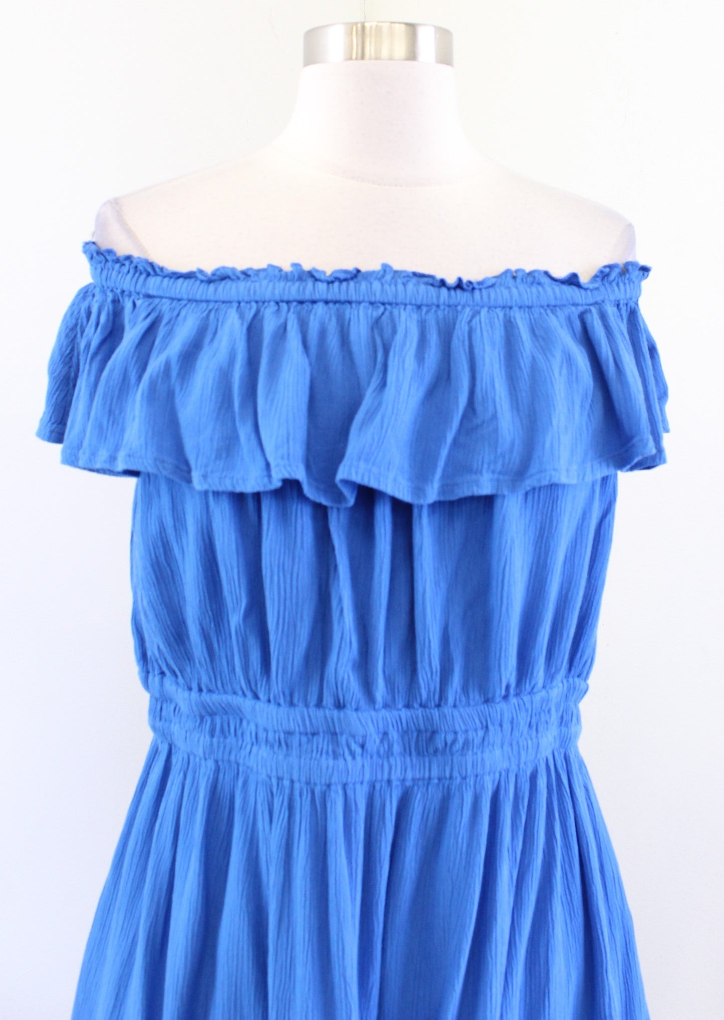 Tommy Bahama Blue Off the Shoulder Tiered Crinkle Textured Dress Size S Summer