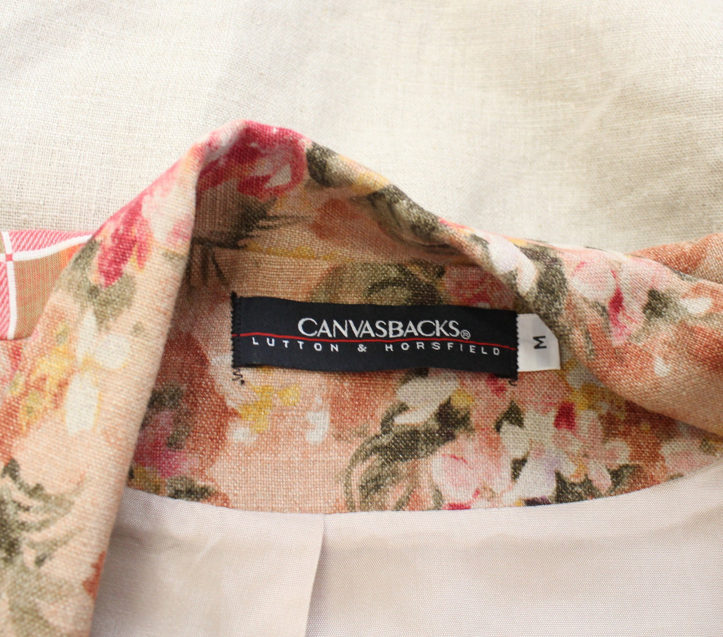 Vtg 90s Canvasbacks Neutral Sand Linen Blend Color Block Floral Jacket Size M