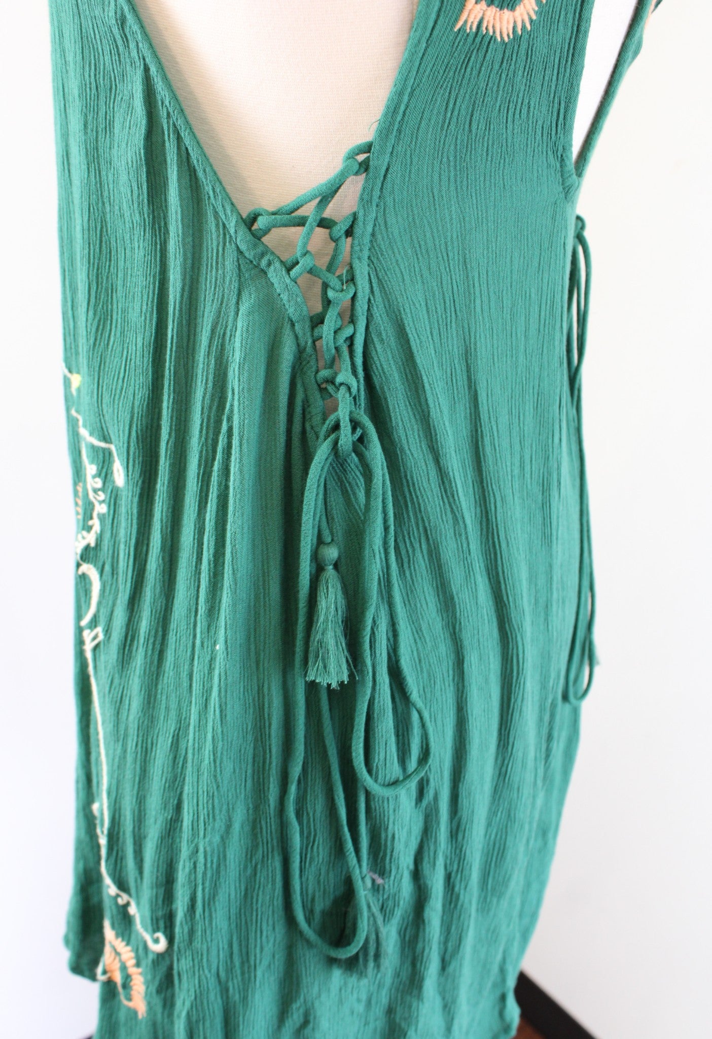 Free People Adelaide Green Floral Embroidered Tunic / Mini Dress Size S Boho