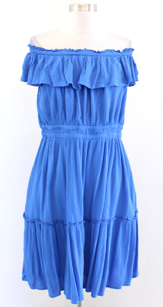 Tommy Bahama Blue Off the Shoulder Tiered Crinkle Textured Dress Size S Summer
