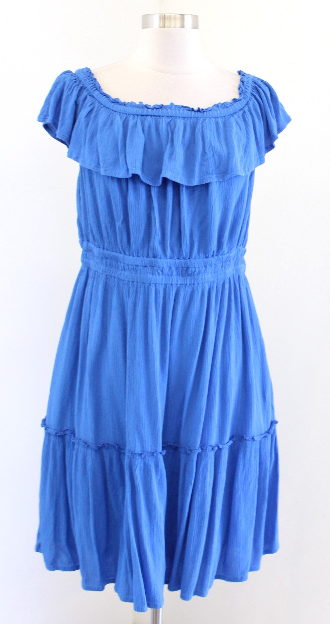 Tommy Bahama Blue Off the Shoulder Tiered Crinkle Textured Dress Size S Summer
