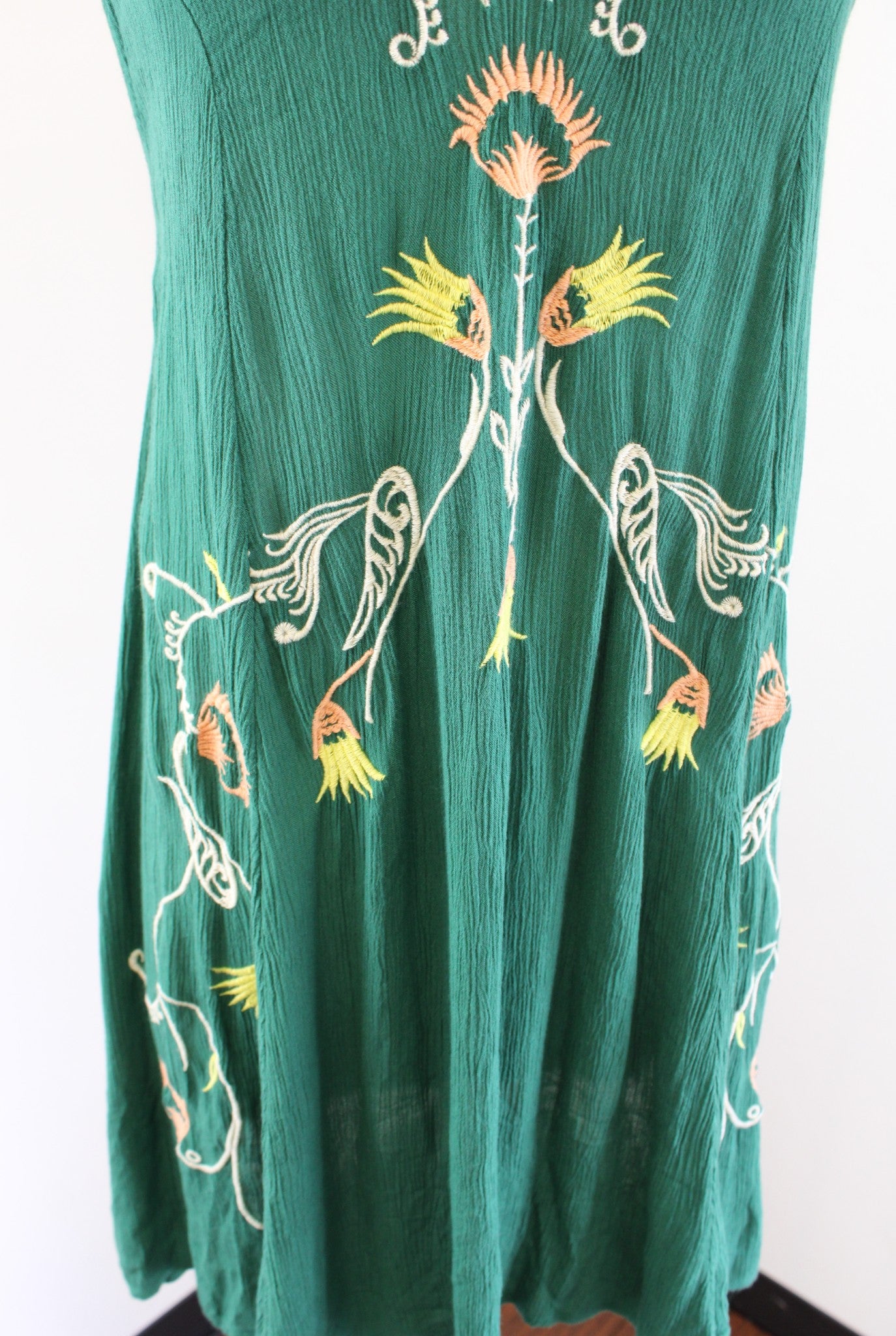 Free People Adelaide Green Floral Embroidered Tunic / Mini Dress Size S Boho