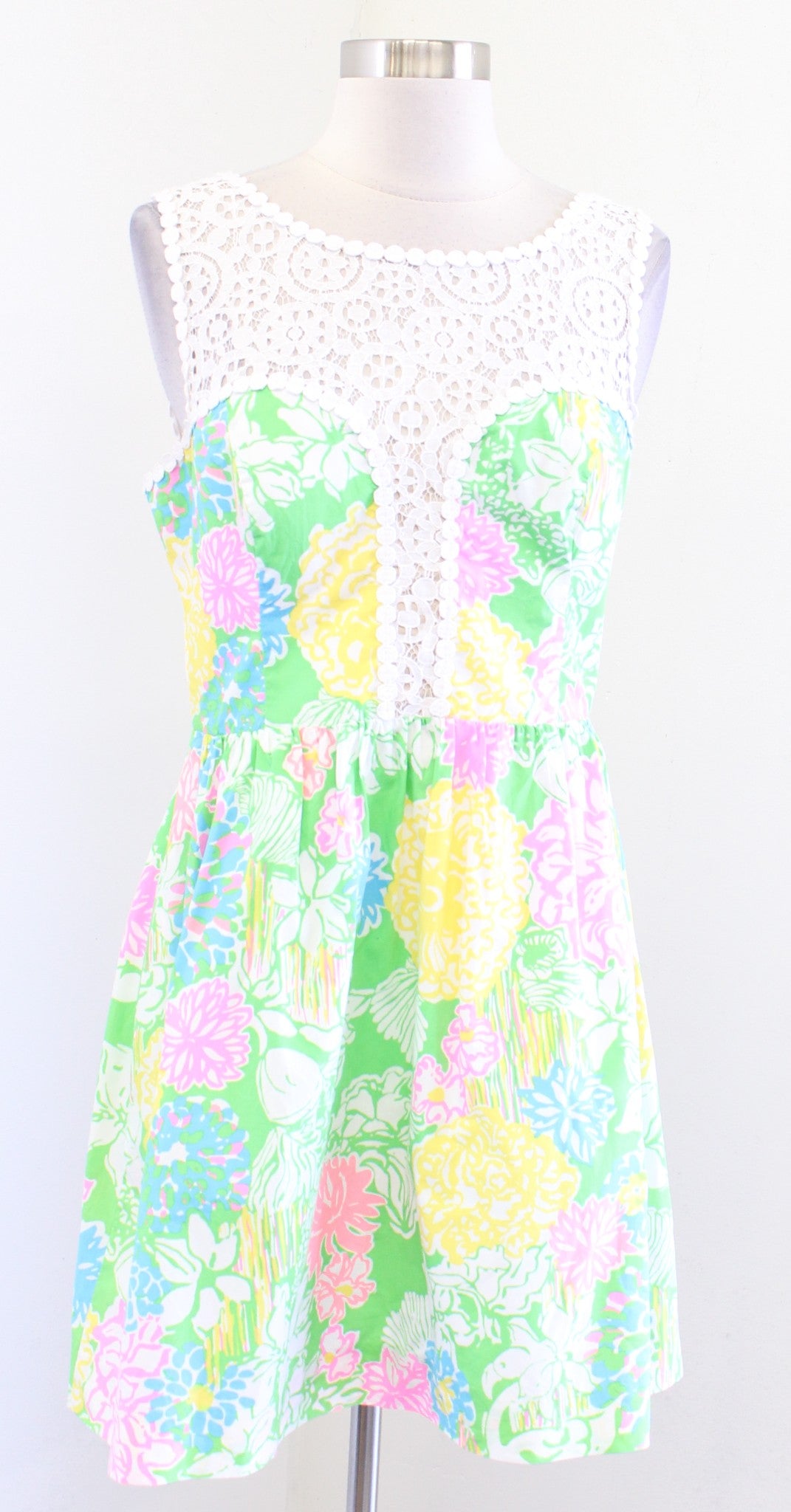 Lilly Pulitzer Raegan Hibiscus Stroll Floral Lace Mini Dress Sz 6 Fit and Flare